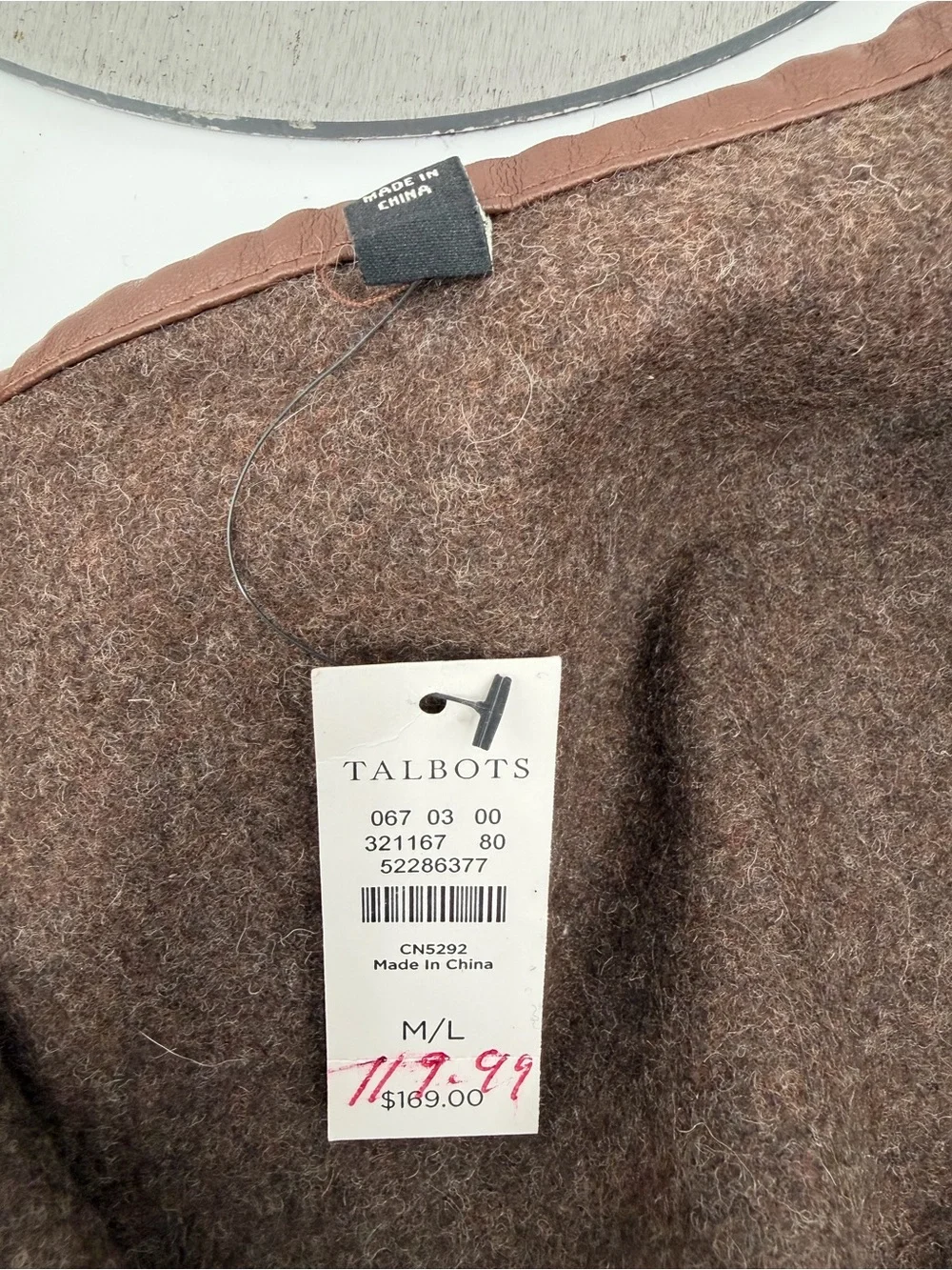 Talbots Wool Blend Plaid Cape Poncho M/L Brown Pink Glen Plaid Faux Leather Trim